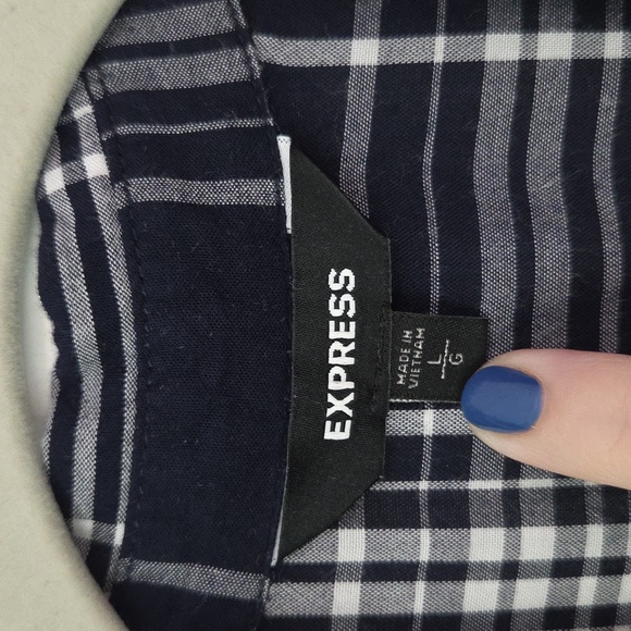 Express Navy and White Plaid Duster Shirt - Picture 5 of 5